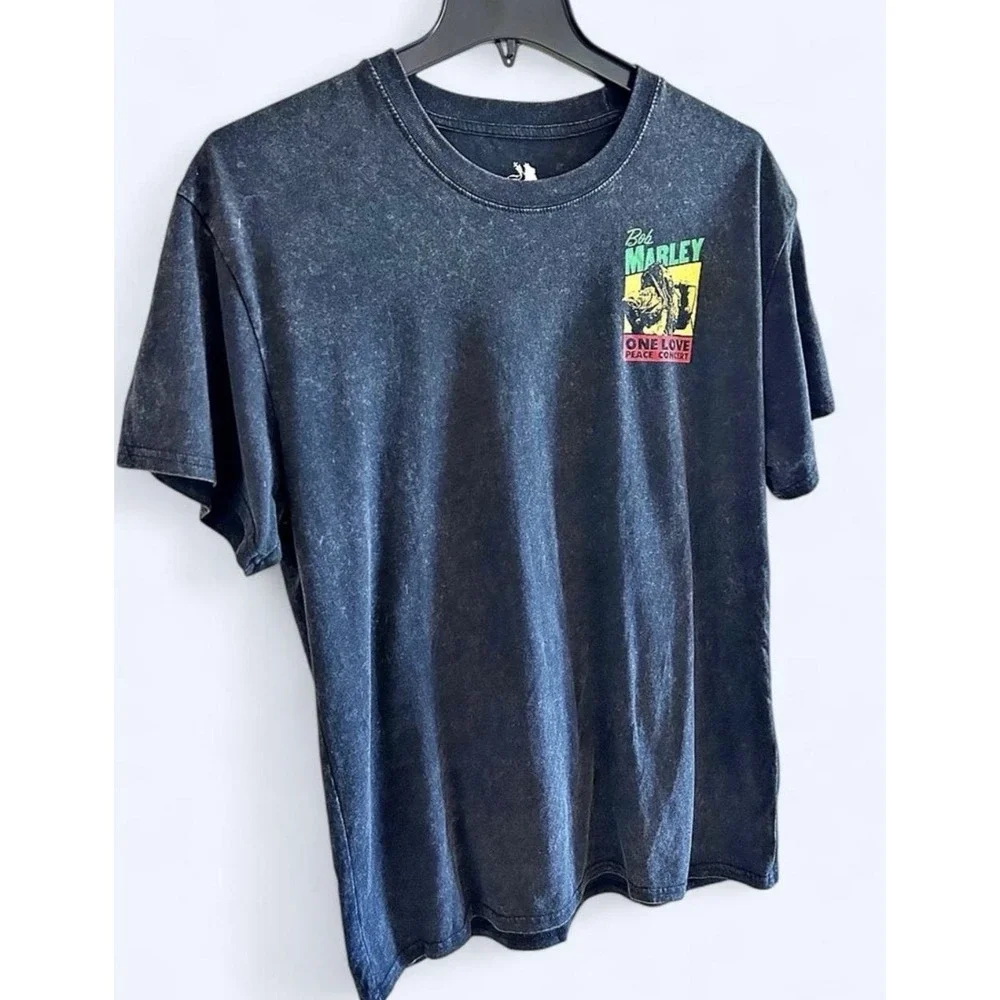 Bob Marley Acid Wash Concert T Shirt Retro Styling Reggae Music Large Black